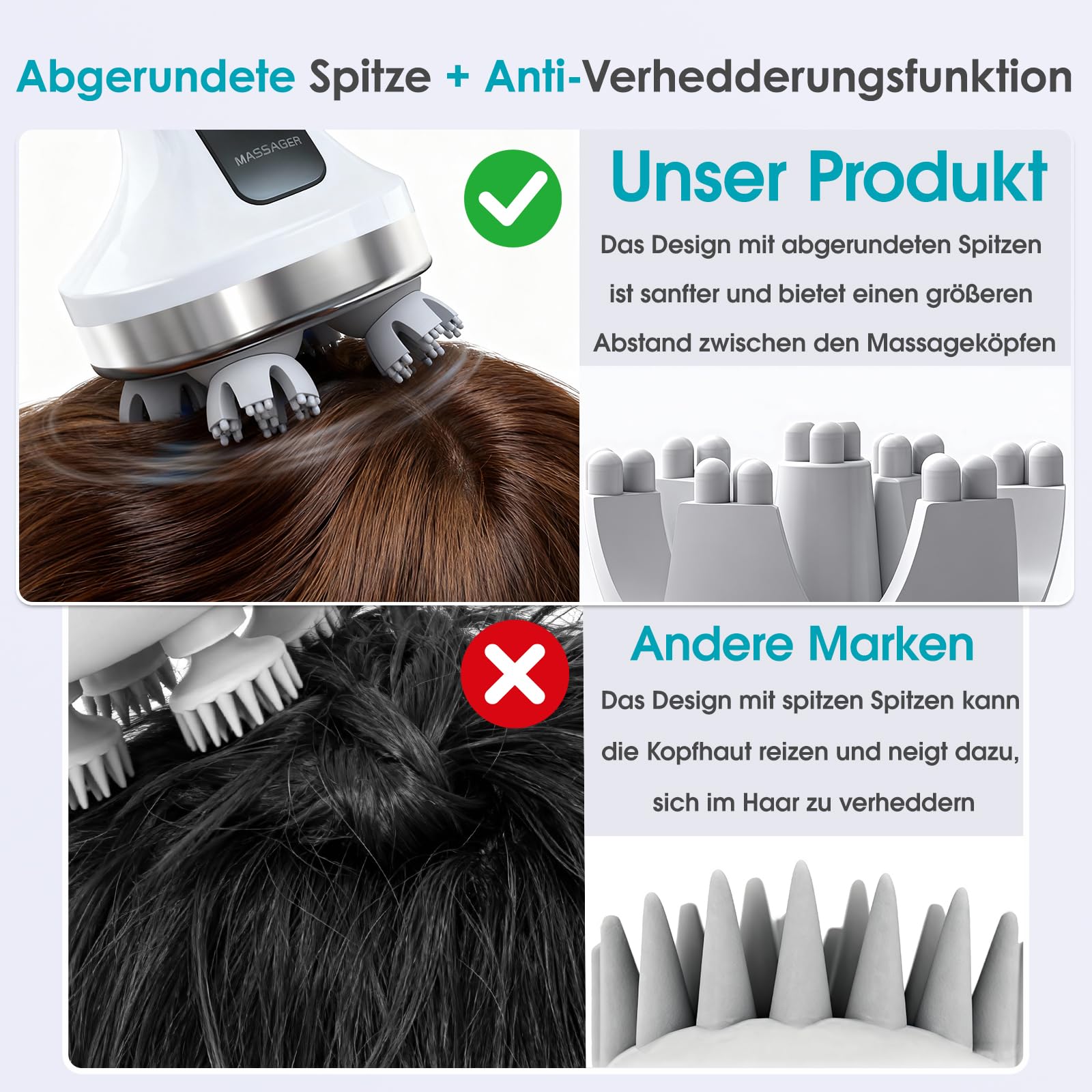 Kopfhautmassagegerät Elektrisch 4D, Nacken- und Schultermassagegerät mit 108 Silikon-Knetknoten, Kabelloser Körper-Massager für Beine & Rücken, IPX7 Wasserdicht, 4 Modi, Stressabbau - Weiß