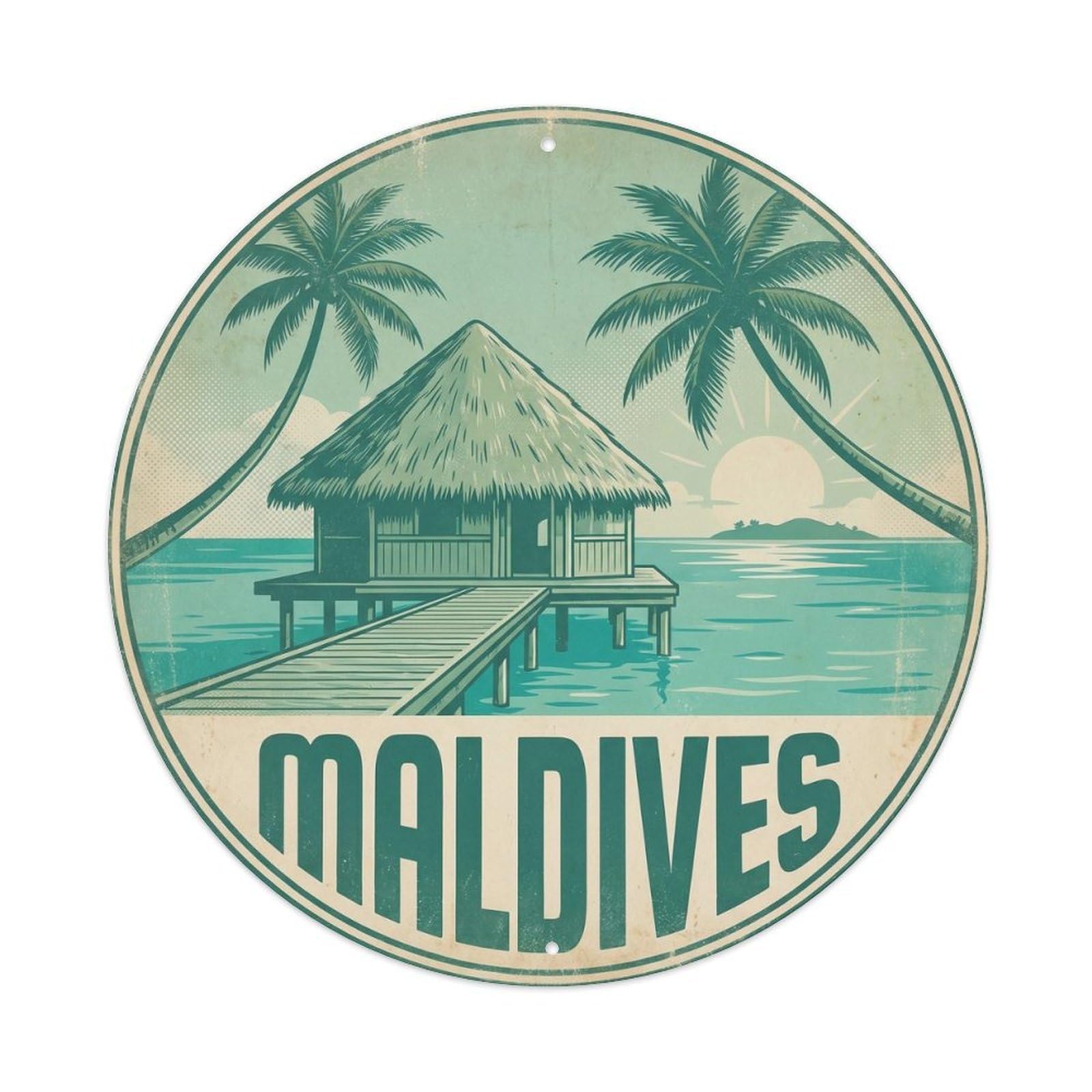Tropical Lagoon Maldives Vintage Indian Ocean Vintage Metal Tin Sign Plaque Wall Decor for Cafe, Club Bar, Office, Garden Metal Poster 8x8Inch