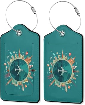 Luggage Tag,Go Travel Flight Views Luggage Tags for Suitcases with Privacy Name Id Card PU Leather Luggage Tags for Women/Men Travel