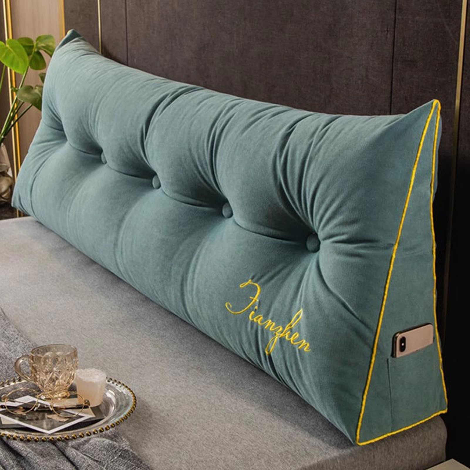 Cuscino da Lettura per Letto e Divano, Cuscino per Testiera Triangolare, Cuscino da Lettura per Letto Matrimoniale, Comodo Cuscino Lombare da Lettura, con Tasche (5 200cm)