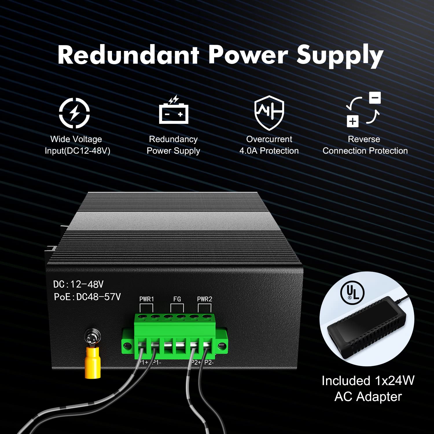 MokerLink Commutateur Ethernet 8 Ports Gigabit Industriel DIN chienen 2 Ports SFP avec 1 Module LC 20 KM, commutateur réseau IP40 Non géré (-40 à 185 °F), avec Bloc d'alimentation