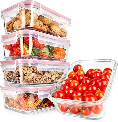 Nutrichef Glas Frischhaltedosen aus Borosilikatglas – Luftdicht, Auslaufsicher, 