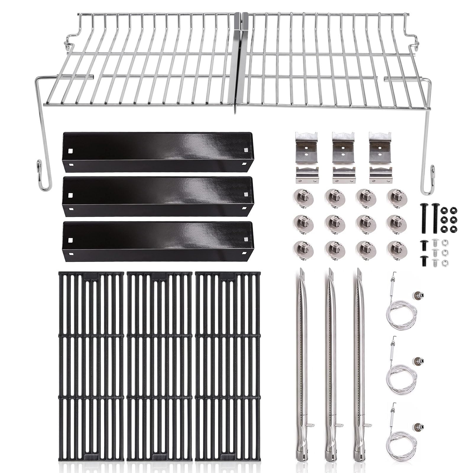Criditpid Grill Replacement Parts for Chargriller 5050, 5650, 3001, 5072, 3008, Grill Grates, Heat Plate Tent, Burners, Hanger Bracket, Igniter and Warming Rack for Char Griller 5650 Replacement Parts