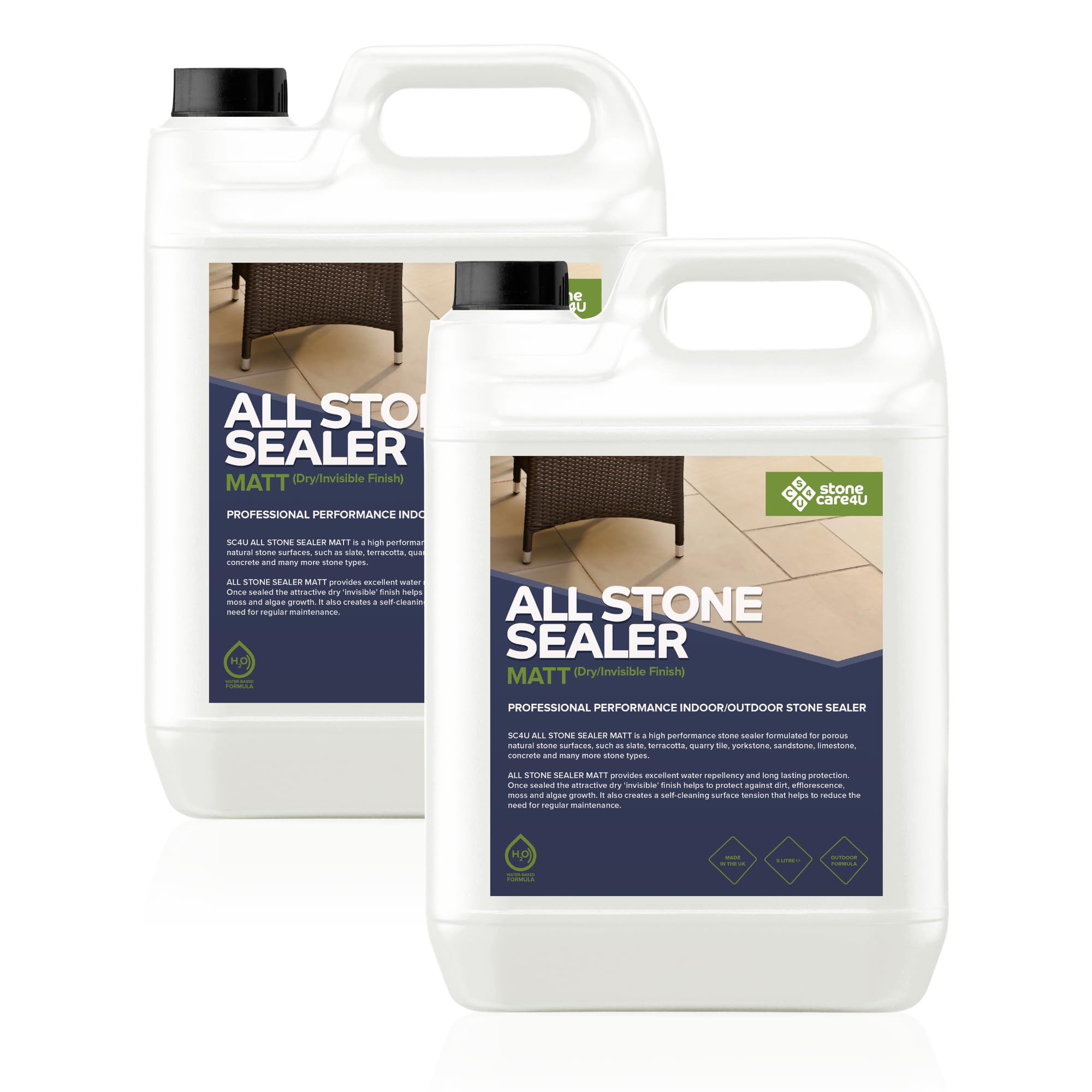 StoneCare4U - All Stone Sealer Matt Finish - 2 x 5L - Dry Finish, Invisible, Exterior Natural Stone Sealant for Sandstone, Limestone, Slate & More. Outdoor Clear Sealant for Patio, Drive & Paths