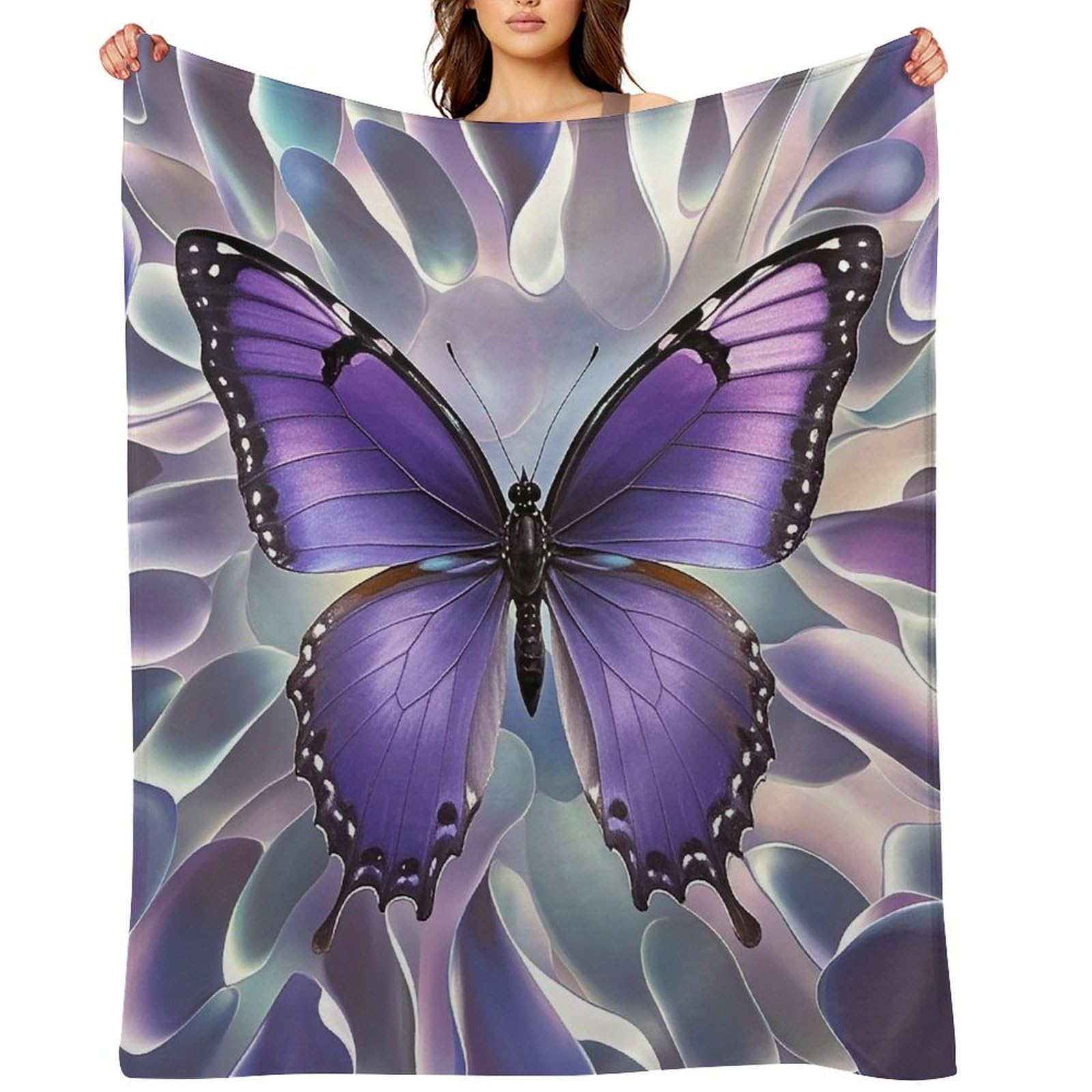 Beautiful Purple Butterfly Art Throw Blanket for Couch and Bed Super Soft Warm Lightweight Throw Blankets Cozy Fuzzy Flannel Blanket Personalized Decorative Blankets for Sofa Decor 40"x50"