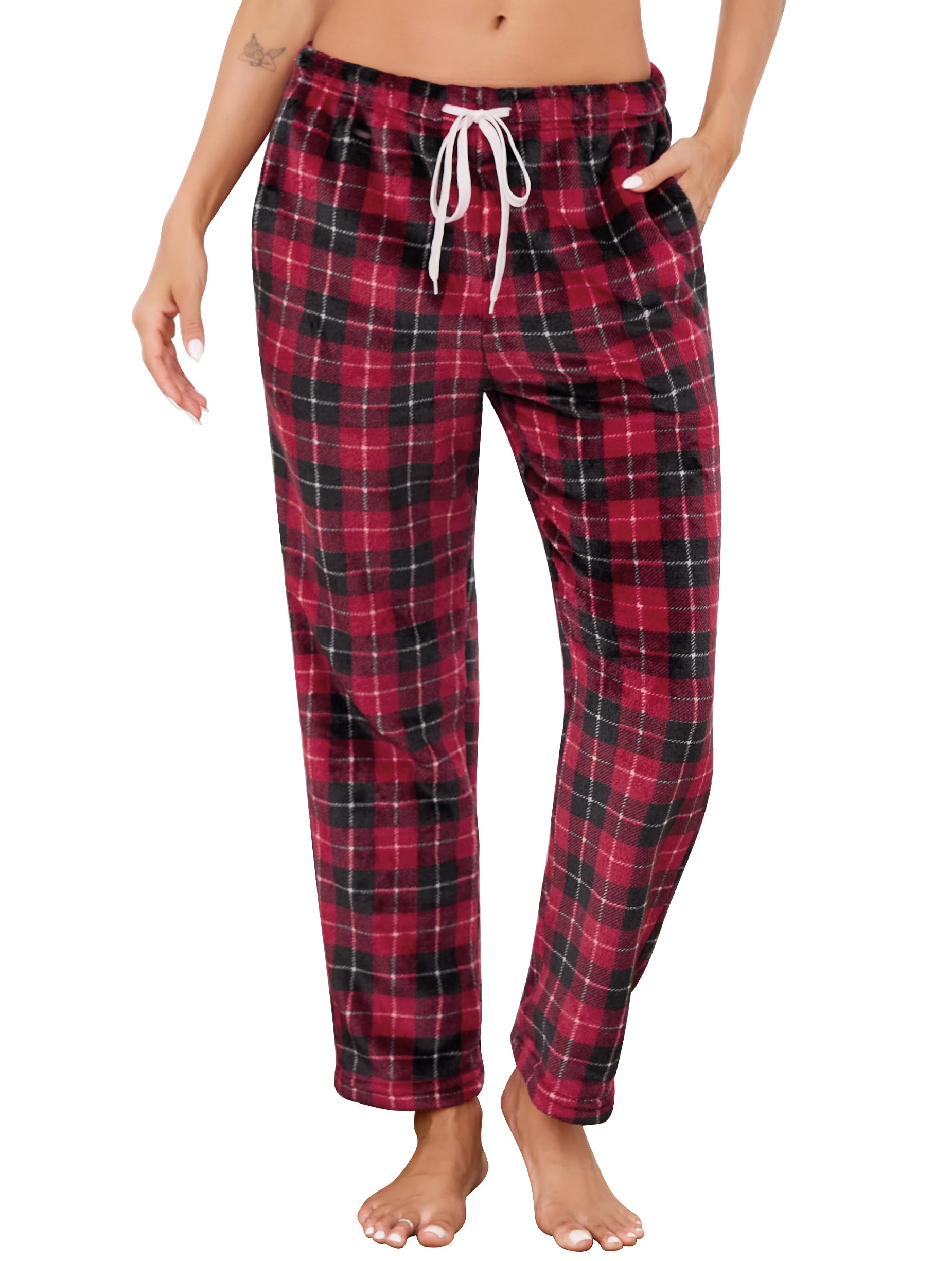 Vlazom Pantalon de Pyjama Femme Hiver Flanelle Bas de Pyjama à Carreaux avec Poche Taille Ajustable