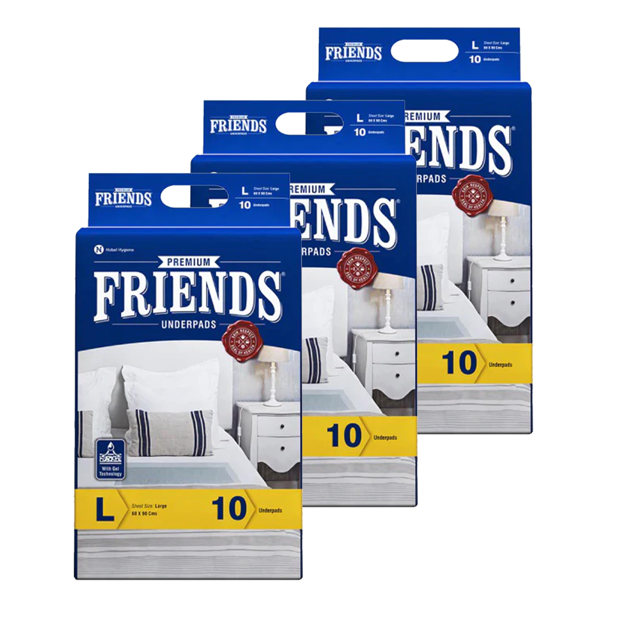 Friends Premium Disposable Underpads,Soft & Super Absorbency - 60x90 cm (Pack of 3).