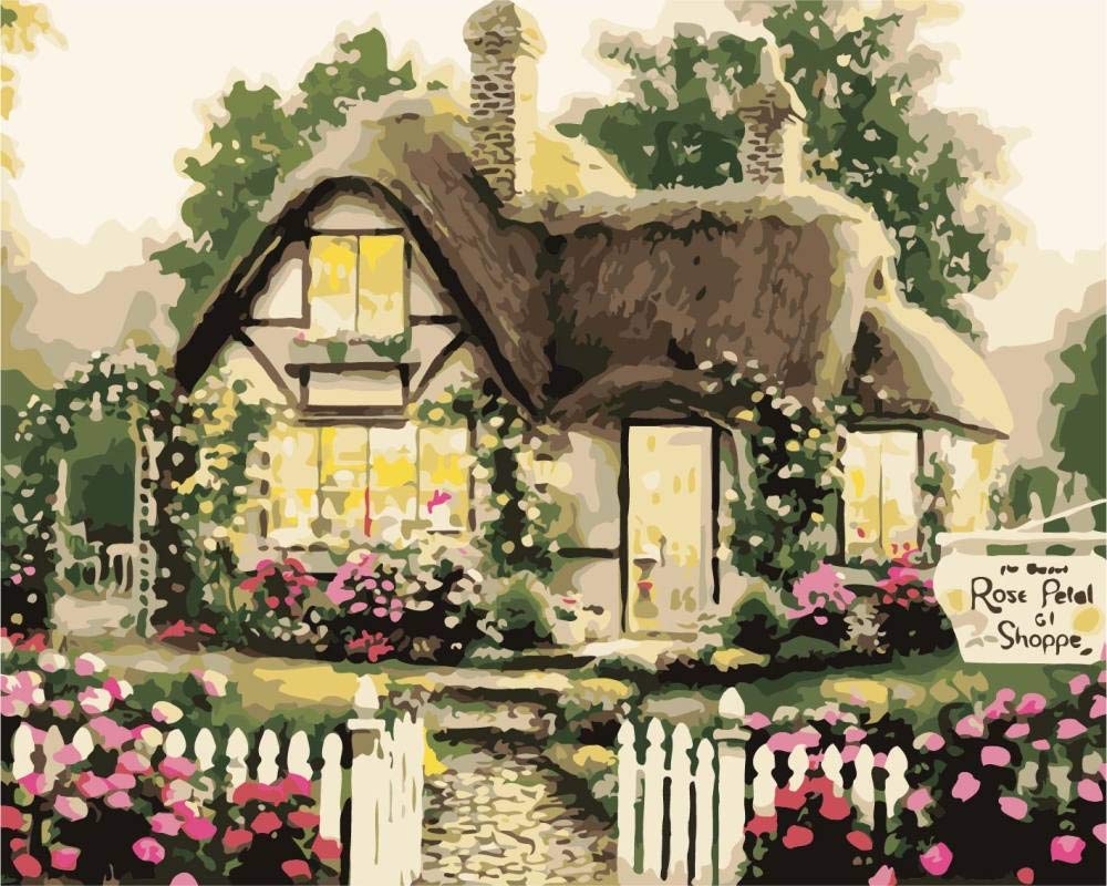 Peinture par numéros chalet de jardin, l'idée cadeau unique de peinture sur toile 40x50cm avec cadre