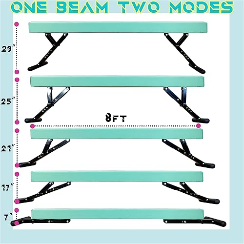 Miniatura 2 de Viga balana ajustable para niños, haz de gimnasia de 8 pies, haz de piso alto y bajo para todos los niveles de gimnasia, equipo de gimnasia