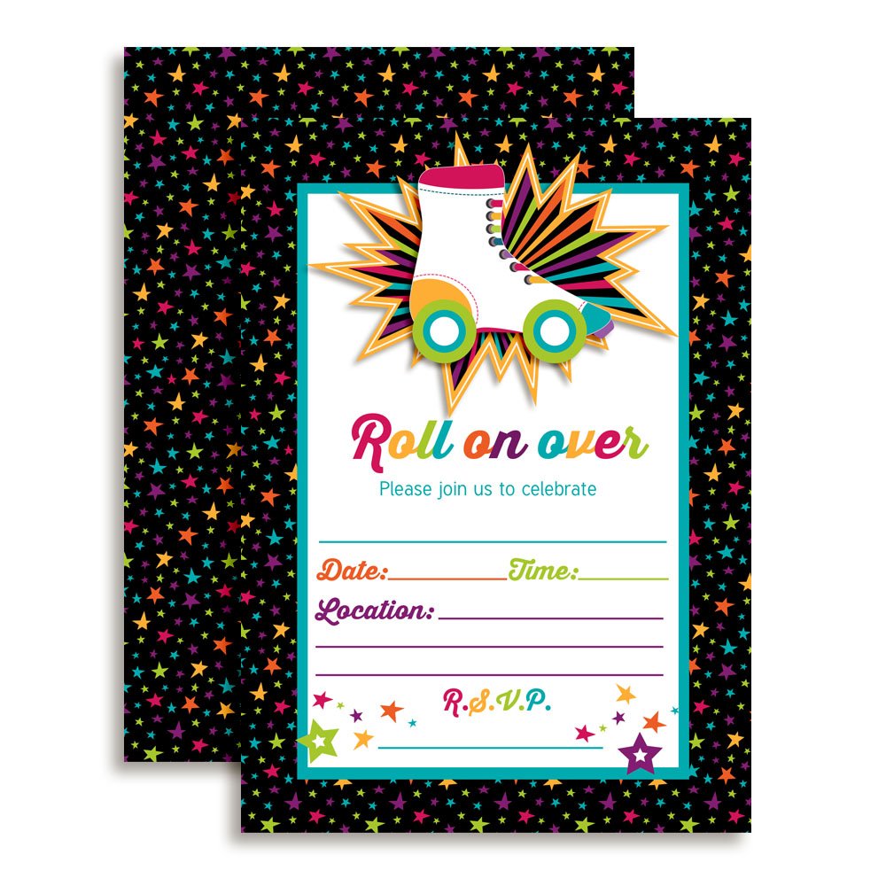 Amazon.com: Roller Skating Birthday Party Invitations, 20 5"x7" Fill In  Cards with Twenty White Envelopes by AmandaCreation : Toys & Games