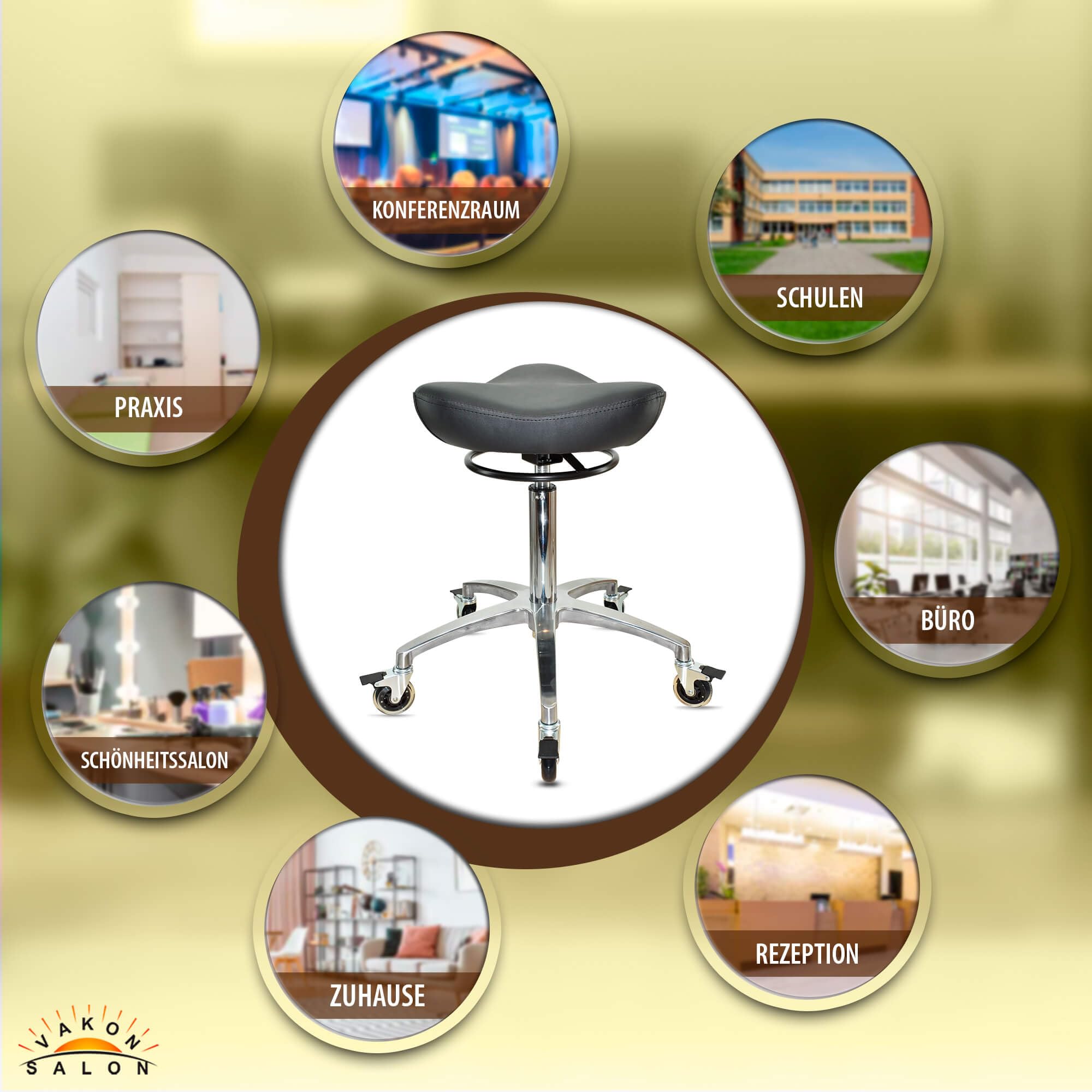 Sattelhocker Rollhocker – ergonomischer Arbeitshocker mit Butterfly Sitz – höhenverstellbar 55–75 cm – Friseurhocker Kosmetikhocker Praxishocker – Premiumrollen mit Bremse