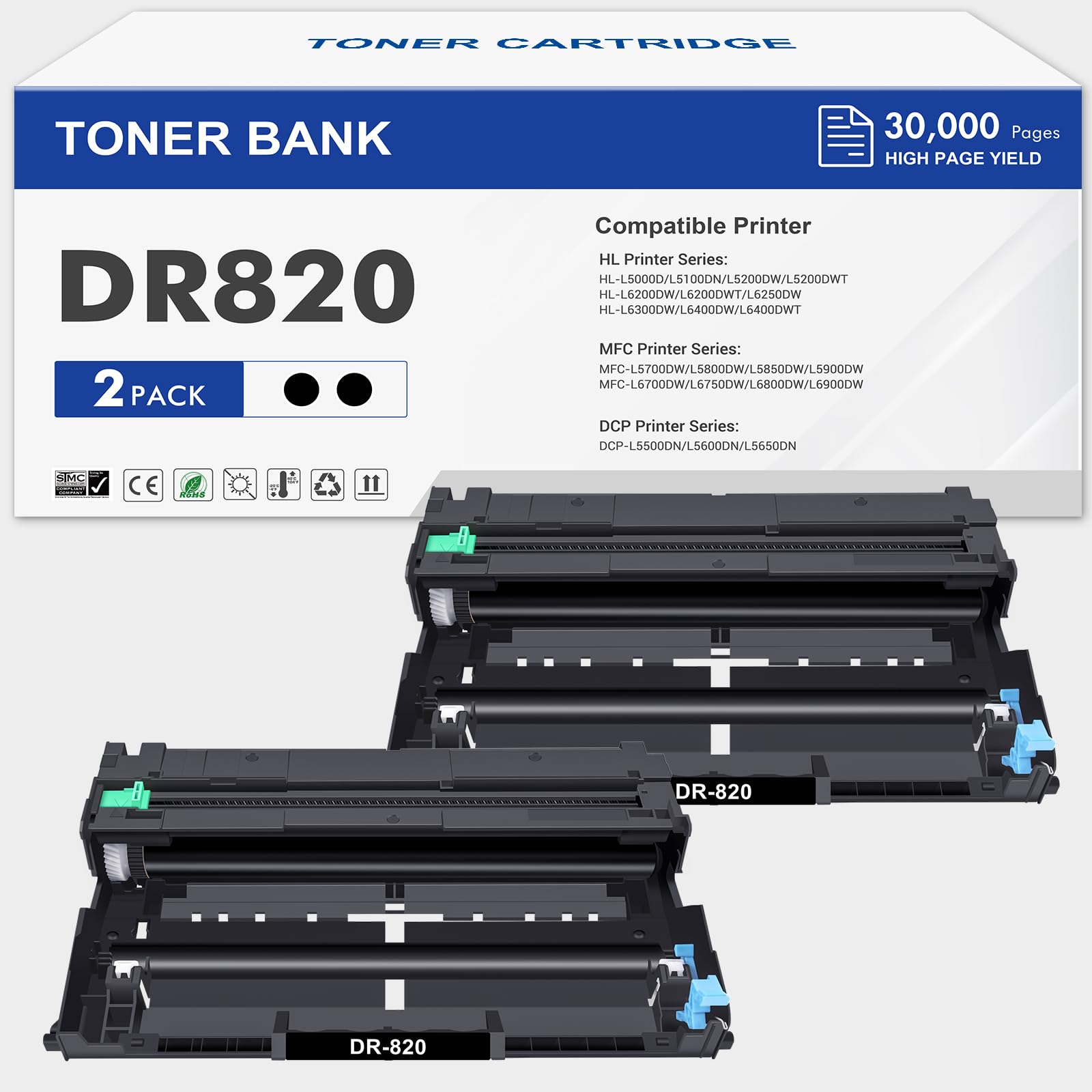 DR820 DR-820 Drum Unit DR 820 HL-L6200DW Compatible for Brother DR820 for HL-L6200DW Drum Unit MFC-L5850DW MFC-L5900DW MFC-L5700DW HL-L5200DW HLL6200DW L6200DW L5200DWT Printer 2 Pack