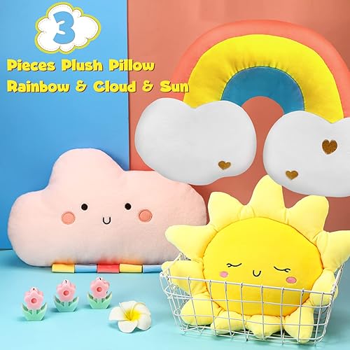 Miniatura 2 de Queekay 3 cojines de felpa suave con diseño de luna y estrella, cojín de felpa suave para niños, para habitación del bebé, decoración de rincón de