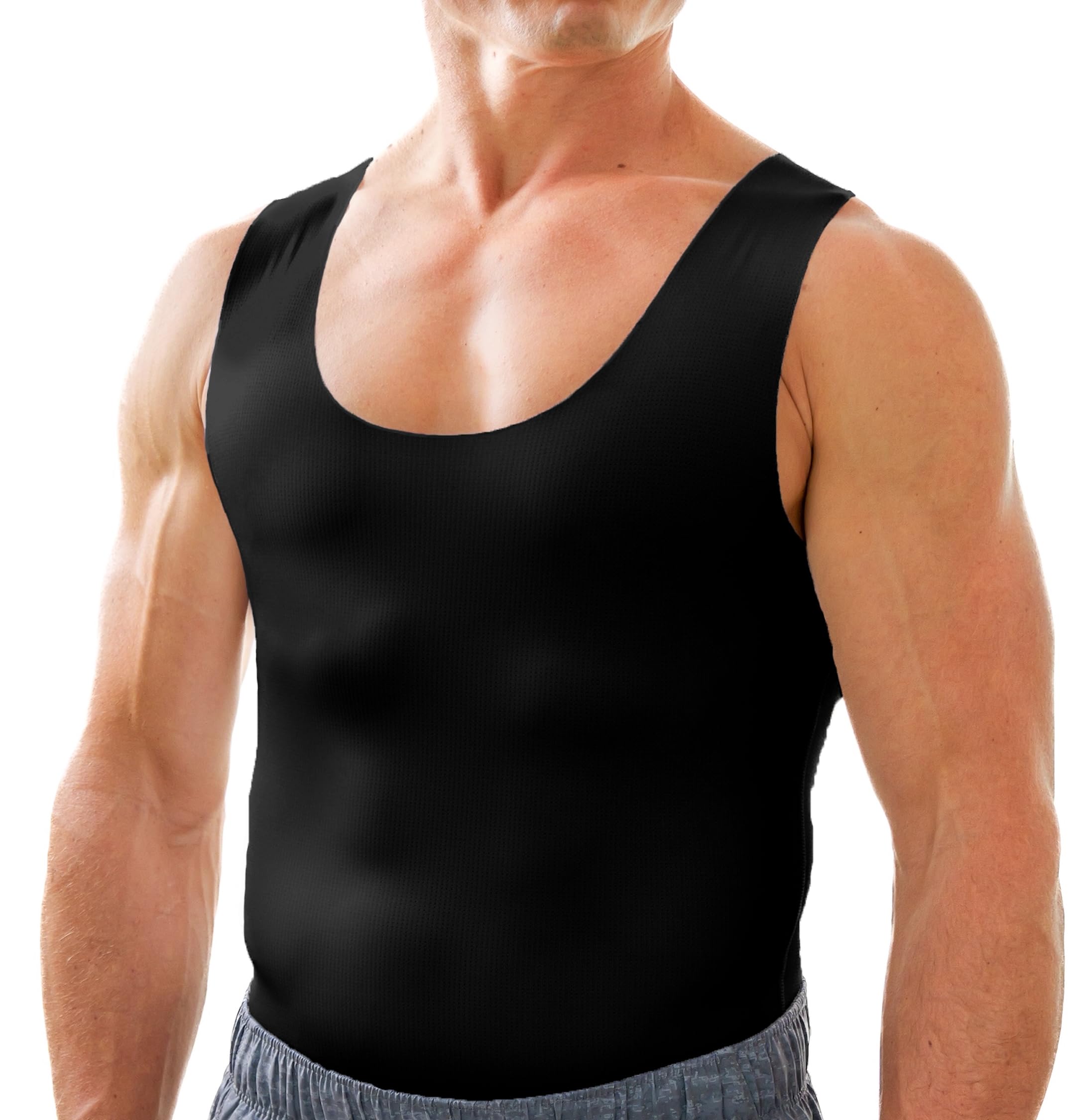 Esteem Apparel Mens Compression Shirt for Chest and Body Shaper Belly Slimming Shapewear Undershirt Tank Top for Men, Black, Medium