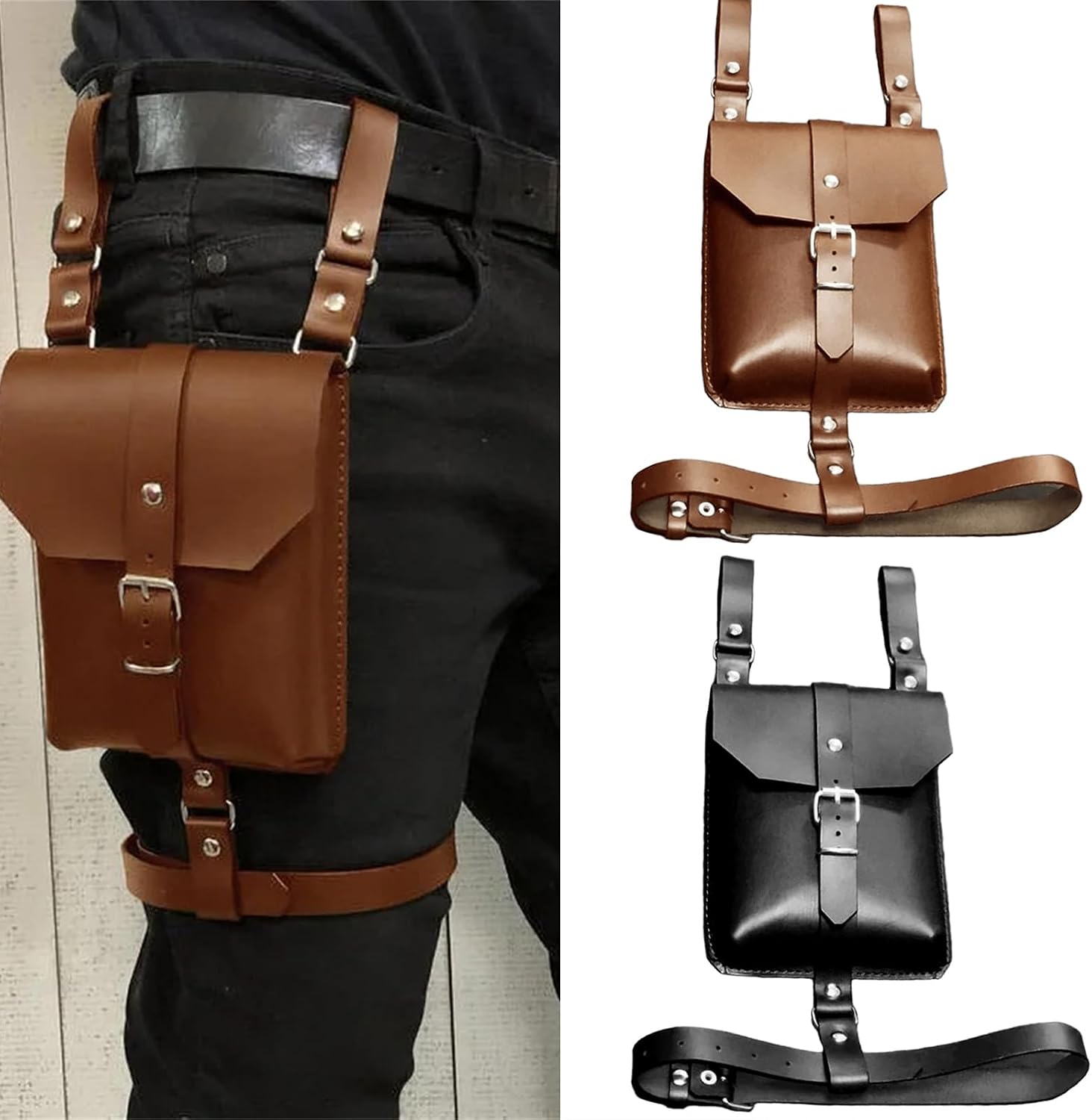 Vintage Medieval Leather Thigh Bag with Adjustable Leg Belt Leather Belt Hip Costume Accessory Leg Bag