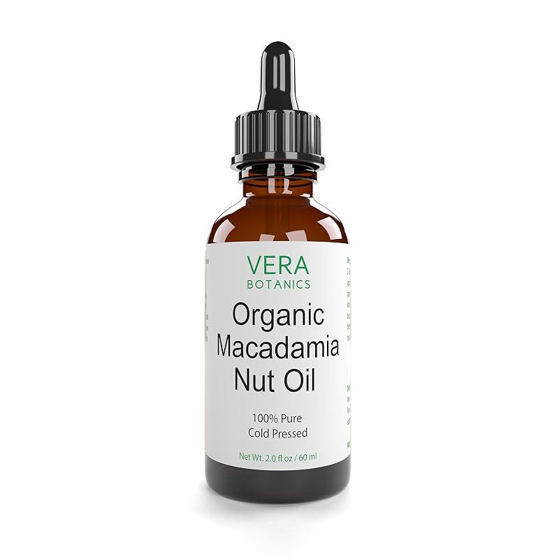Óleo de noz de macadâmia Vera Botanics, orgânico, não refinado e prensado a frio, frasco com conta-gotas