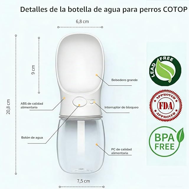 Foto 3 de 6 de COTOP Botella para Perros, 350ml dispensador de Agua Antibacteriano para Mascotas