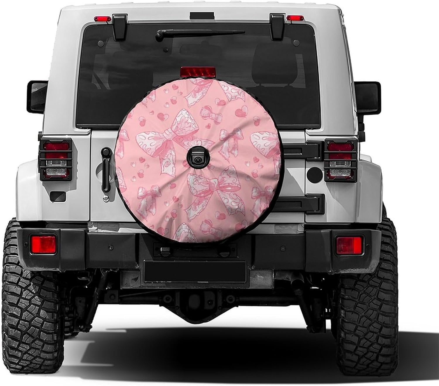 Delerain Spare Tire Cover with Backup Camera Hole Pink Bows with Lace Wheel Covers Waterproof Dust-Proof UV Sun Universal Fit for Trailer RV SUV Truck (18 Inch for Diameter 32"-34")