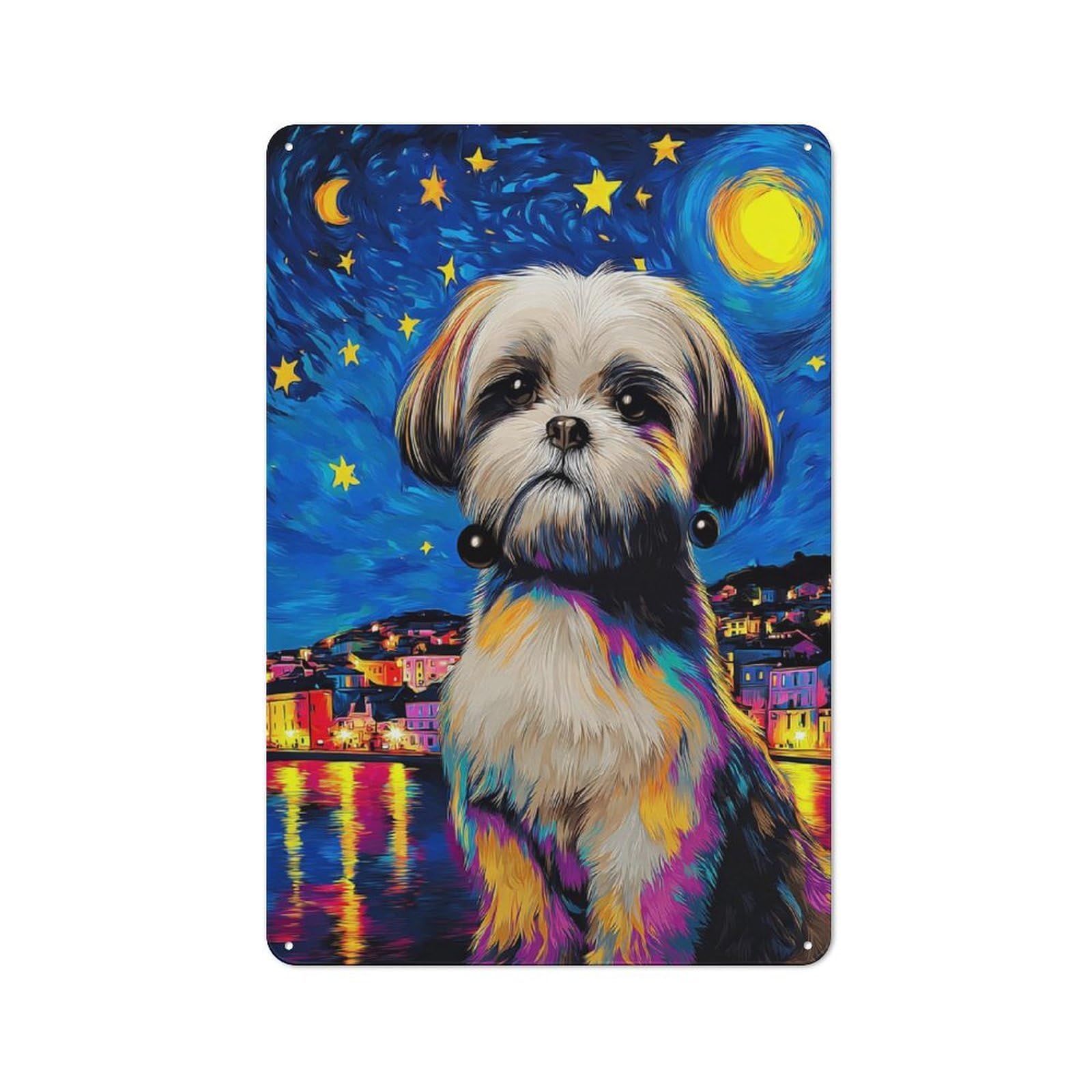 Junmoney Starry Night Dog Portrait -30 Vintage Tin Sign 30X20cm For Dining Room Or Kitchen, For Themed Interiors In Kitchens And Dining Spaces