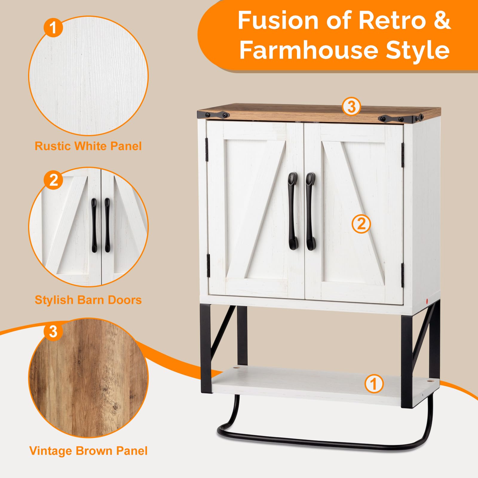Bonnlo Armoire Mural, Meuble de Rangement Salle de Bain, Meuble WC Suspendu, avec étagère réglable, Double Porte et étagère Ouverte, 58 x 39 x 18 cm, Blanc
