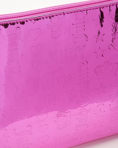 Miniatura 3 de Juicy Couture Bolsa de maquillaje rosa intenso, organizador de cosméticos, artículos esenciales de viaje, con cremallera, cuña brillante