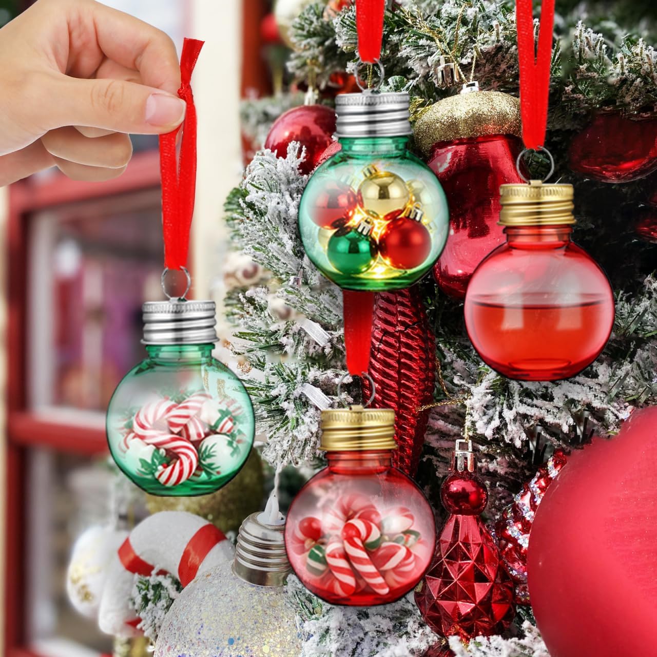 Amosfun 24pcs Fillable Balls Christmas Tree Ornaments Shatterproof Bulbs Tree Hanging Decoration DIY Crafts Supply Christmas Party Favors 50ml