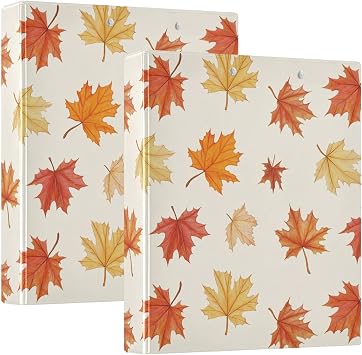 3 Ring Binder 1.5 Inch Fall Leaves Maple Leaves Clipboards Binders with Interior Pockets Round Ring Binder for Office Supplies and School 1 Pack
