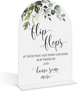 Wedding Signs for Reception, Green Leaves Flip Flops Sign, Wedding Reception Signage, Bridal Shower Table Decorations with Base, Dance Floor Accessories for Proposal, Bridal Shower Events Ceremony, 11
