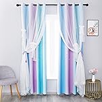 MINGPINHUIUS Star Curtain Blackout Curtains for Kids Girls Bedroom Living Room Double Layer Stars Curtains Elegant Drapes Star Window Curtain with Net Sheers, 2 Panels (Blue Purple, 52" W x 84" L)