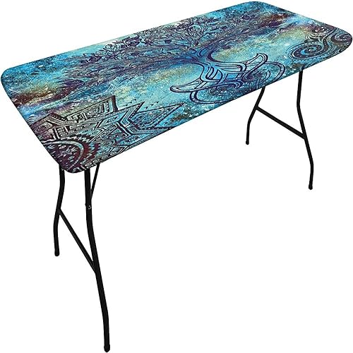 Miniatura 3 de XISUNYA Mantel ajustable elástico de mandala, mantel rectangular de 24 x 48 pulgadas para mesa plegable de 4 pies, estilo grunge, diseño de mandala