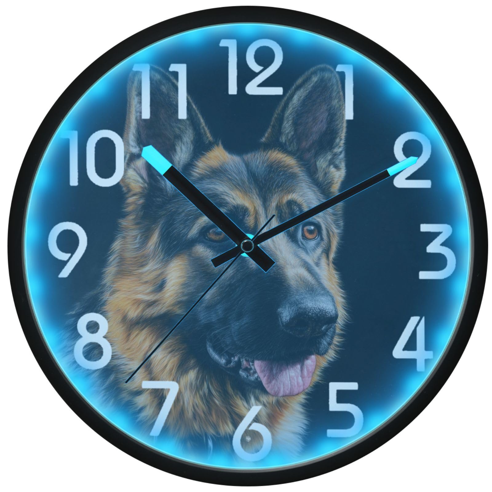 Horloge murale LED pour voir l'heure la nuit sans lumière berger allemand
