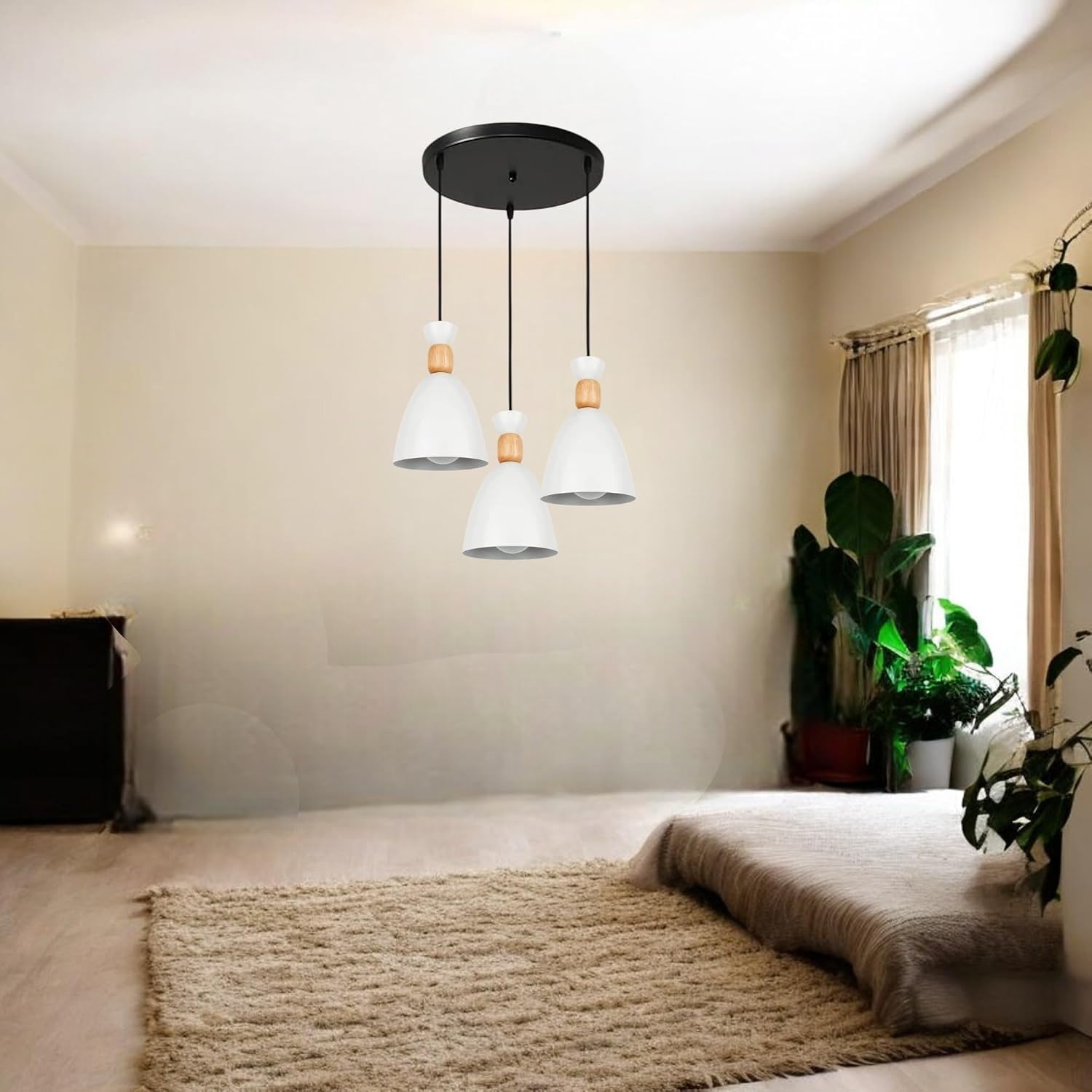 Keyplus Modern 3-Light Pendant Hanging Light for Ceiling, Aluminium Dome Hanging Lamp for, White, Cluster Set 4