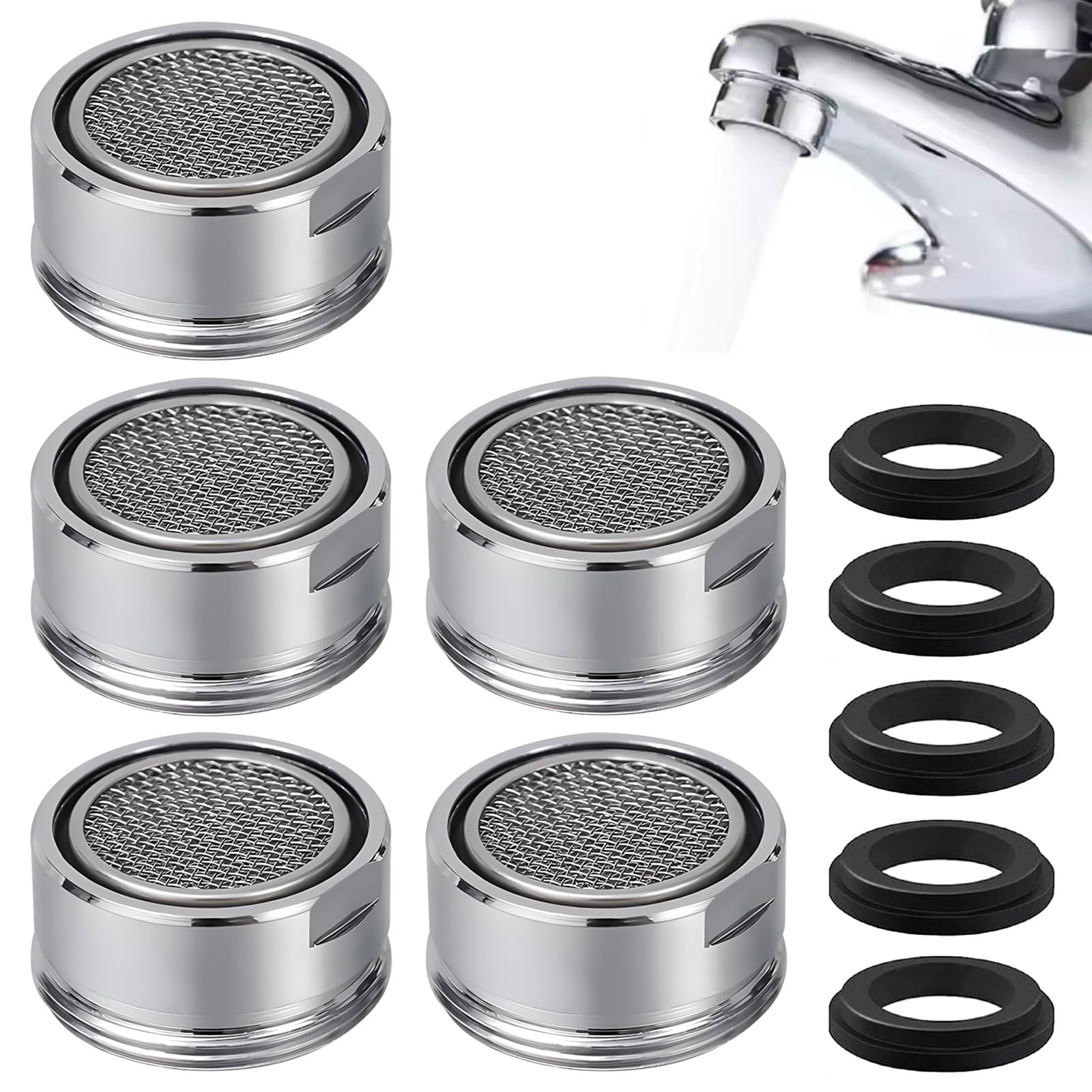 Koprek Women's Silver 5Pack M24 Tap Aerators, 24Mm Quick Fit Tap Filter Nozzle With Gasket, Taps Water Filter For Taps, Water-Saving Tap-Air Aerator For Kitchen & Bathroom Mixer, Faucet Filter Replacement Insert