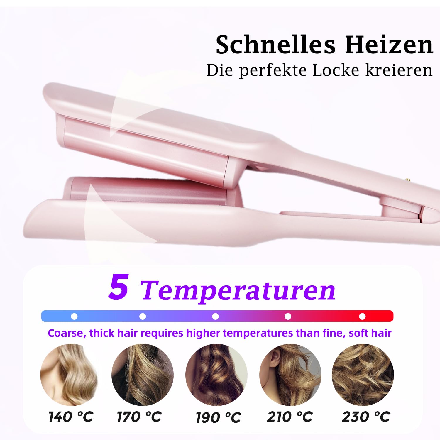 Fer à onduler, fer à friser boucles pour cheveux 32mm, Deep Waves, vagues d'eau, Mermaid Waves, Styliseur de vagues, fer à friser français pour cheveux longs/courts, température réglable bigou