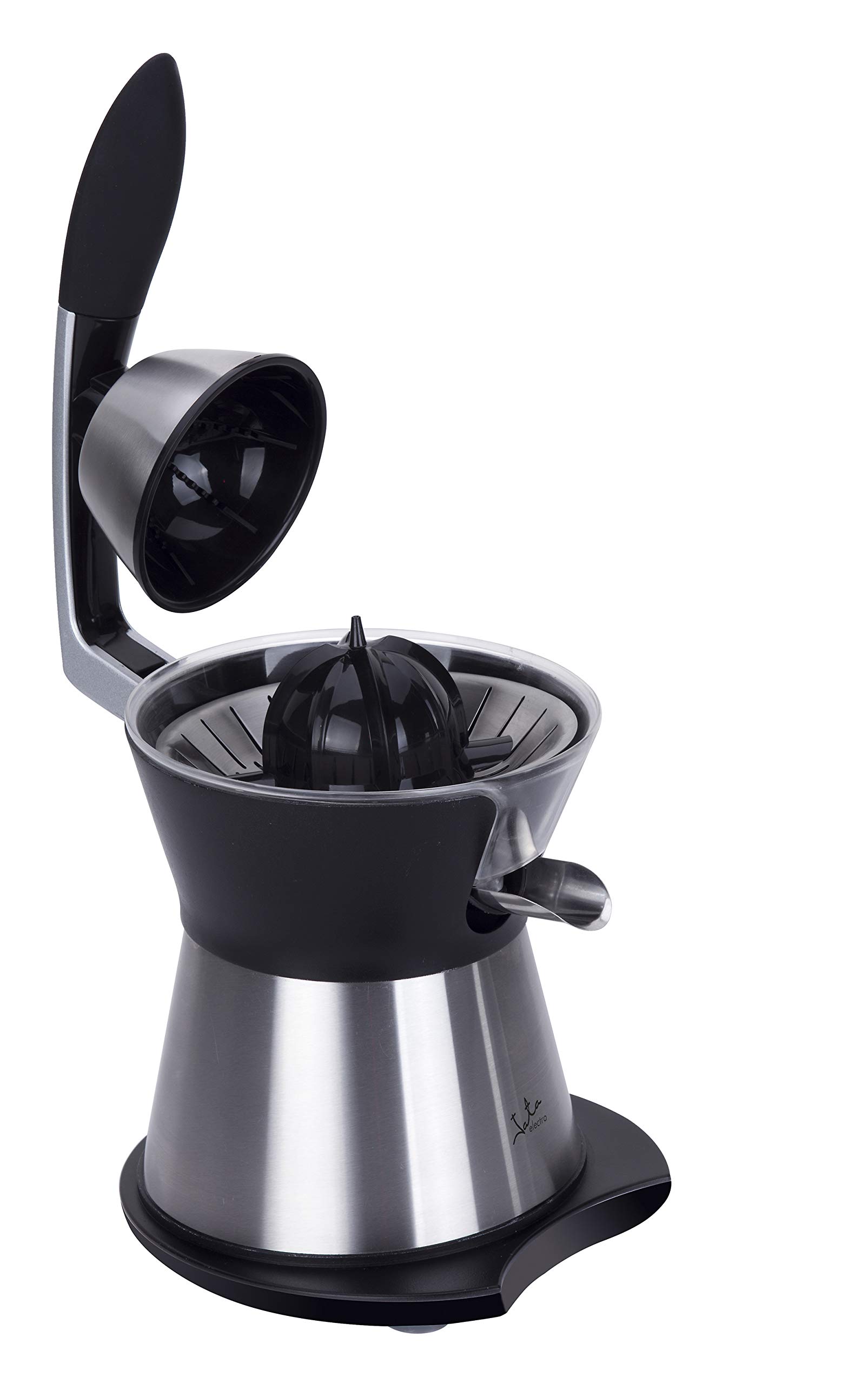 Jata EX611 Exprimidor de Naranjas Eléctrico de Brazo, 160 W, Doble cono, Cuerpo Acero Inox, Desmontable, Tapa cierre antigoteo, Base antideslizante, Extracción continua, Silencioso