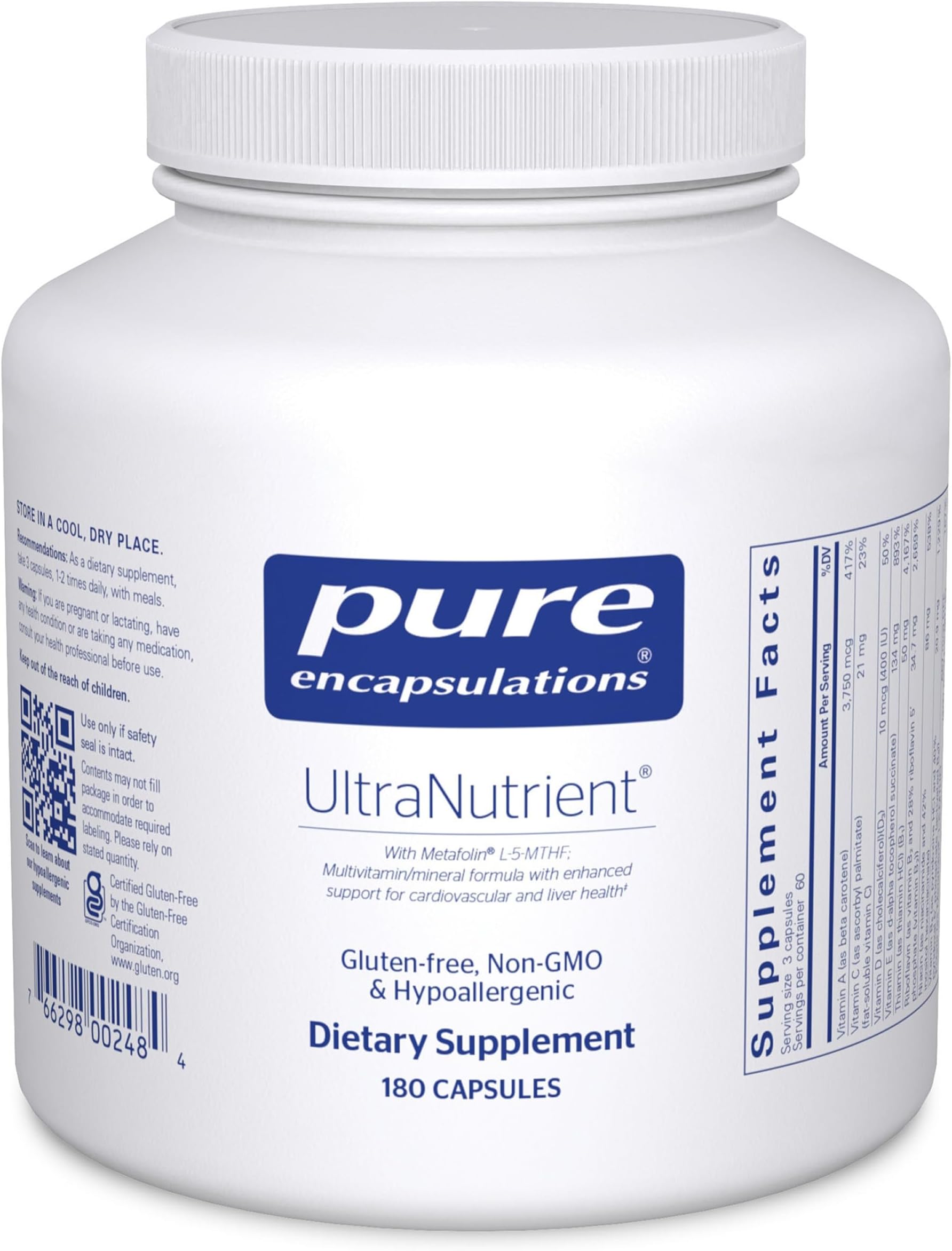Pure Encapsulations UltraNutrient - Minerals & Multivitamins - Supports Liver & Heart Health* - Supplement for Antioxidants - with Vitamin C, CoQ10 - Non-GMO * Gluten-Free - 180 Capsules