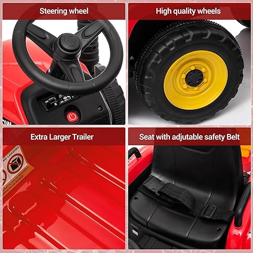 Miniatura 3 de SEHOMY Tractor de paseo para niños con remolque y motores duales de 25 W, batería de 12 V, vehículo eléctrico para niños con control remoto, cambio