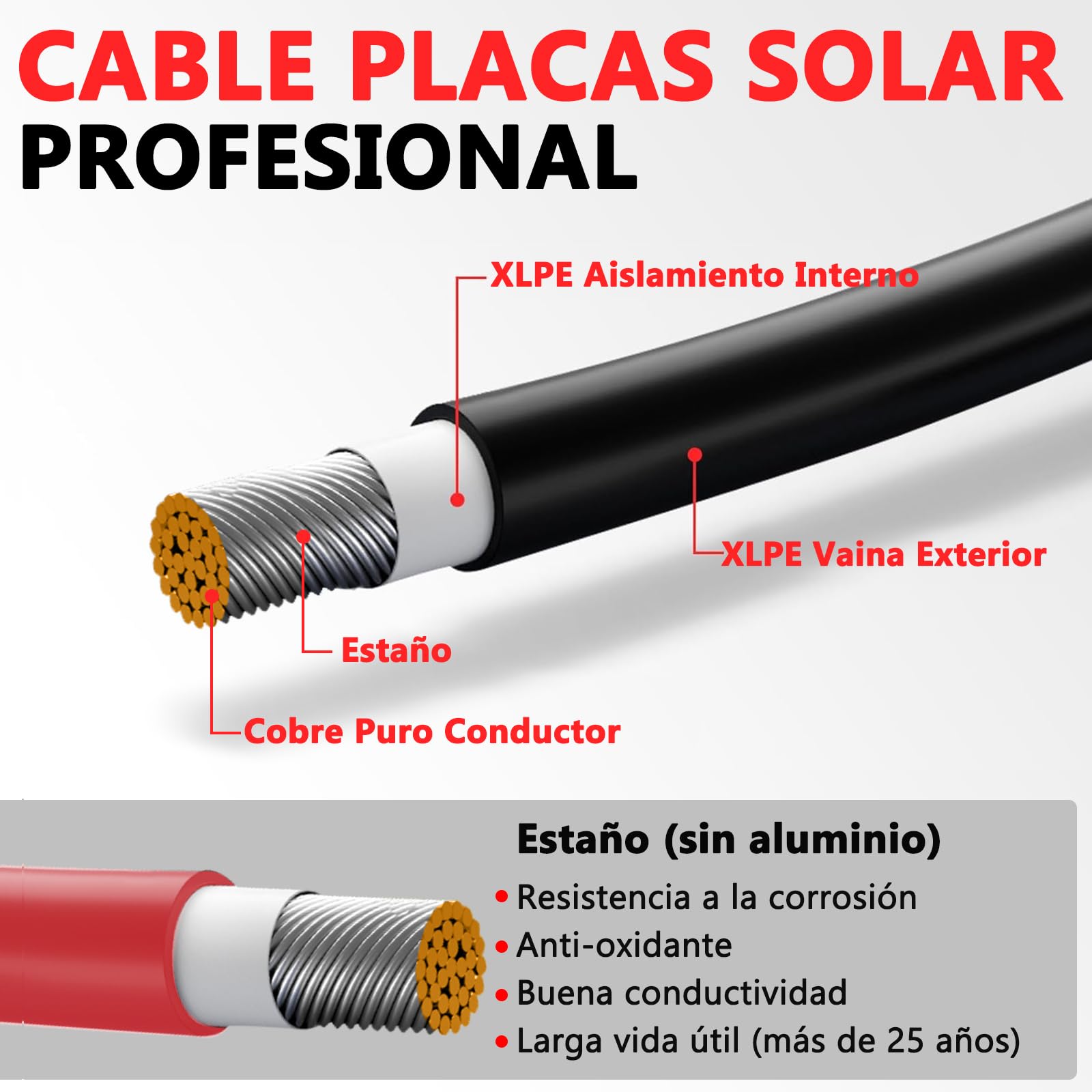 Oududianzi Cable Solar 6mm²/4mm², Prolongador Cabo Placa Solar 1/2/3/5/8/10/15/20/30m, Extensor Cable fotovoltaico 6mm2 con Conectores Hembra y Macho para Paneles Solares Sistemas (6mm² 5m)
