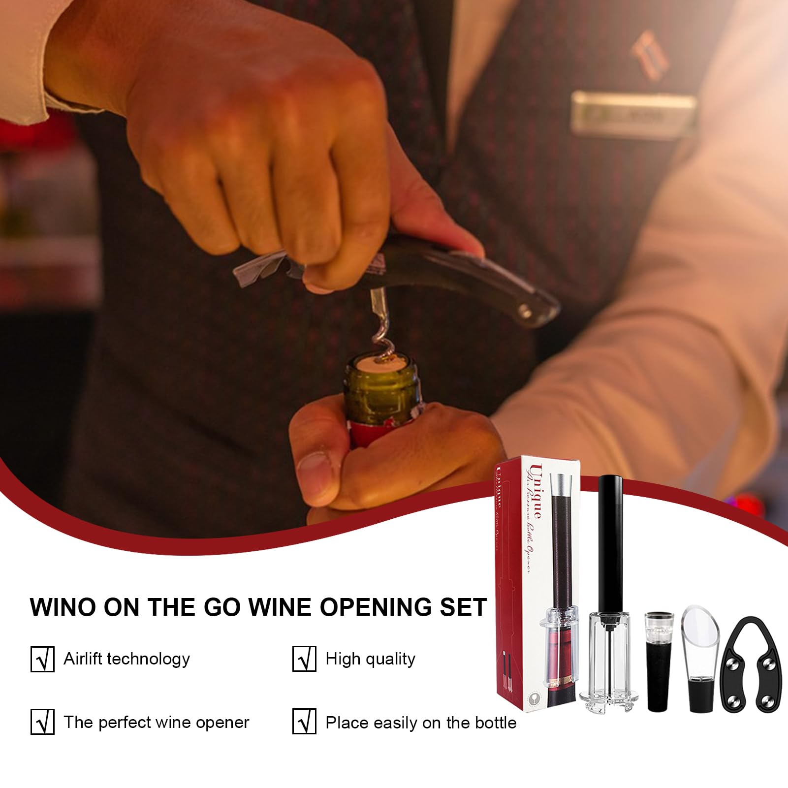 Kit Multifuncional de Abridor de Vinos - Abridor de Botellas con Bomba de Aire, Práctico y Portátil