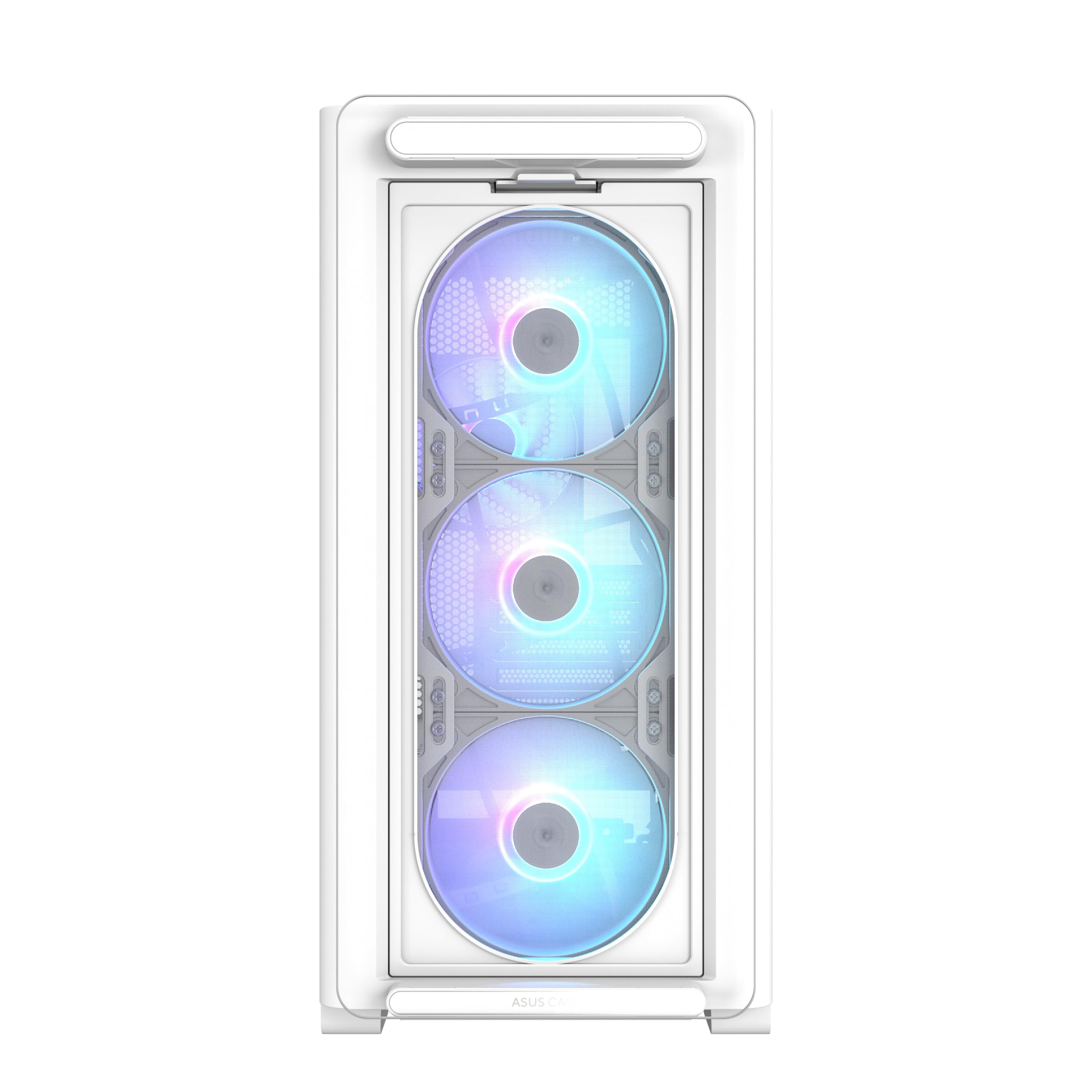 ASUS A23 Plus TG ARGB White microATX obudowa PC (fabrycznie zainstalowany wentylator ARGB, panel przedni z siateczki, kompatybilna z płytami głównymi z ukrytymi złączami, grzejnikami 360 mm, kartami