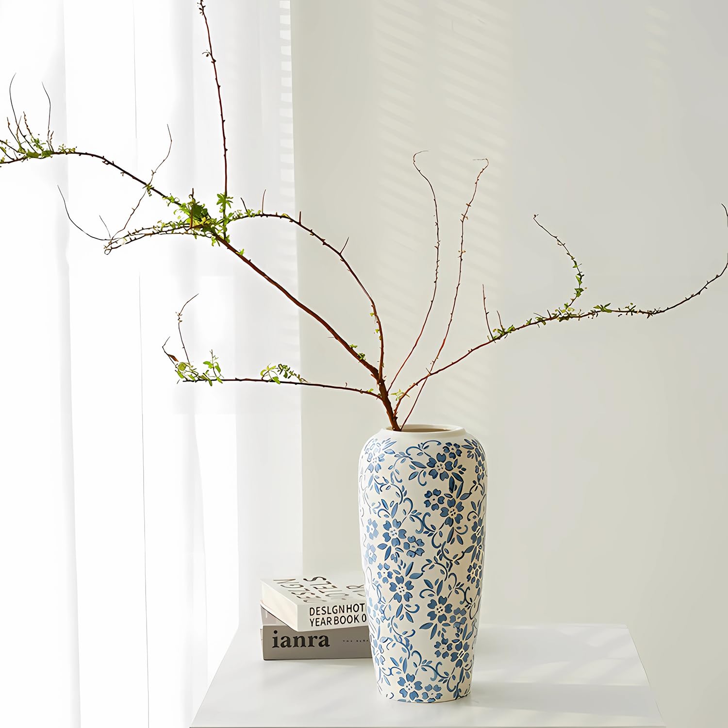 Amazon.co.jp: XIUWOUG ヴィンテージブルーとホワイトの花瓶、青と白の
