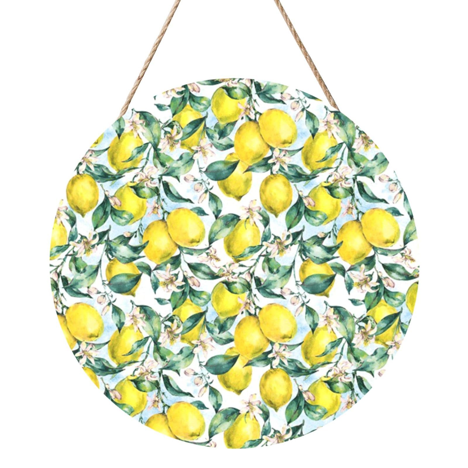 InOmak Vintage Yellow Fruit Lemon, Round Wood Panel Painting 12 in, Wall Hanging Painting For Home