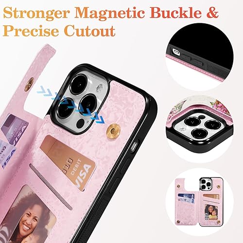 Miniatura 183 de UEEBAI Funda tipo cartera para iPhone 15 Pro Max con tarjetero, cubierta de cuero PU con soporte, bloqueo RFID, doble cierre magnético, relieve de