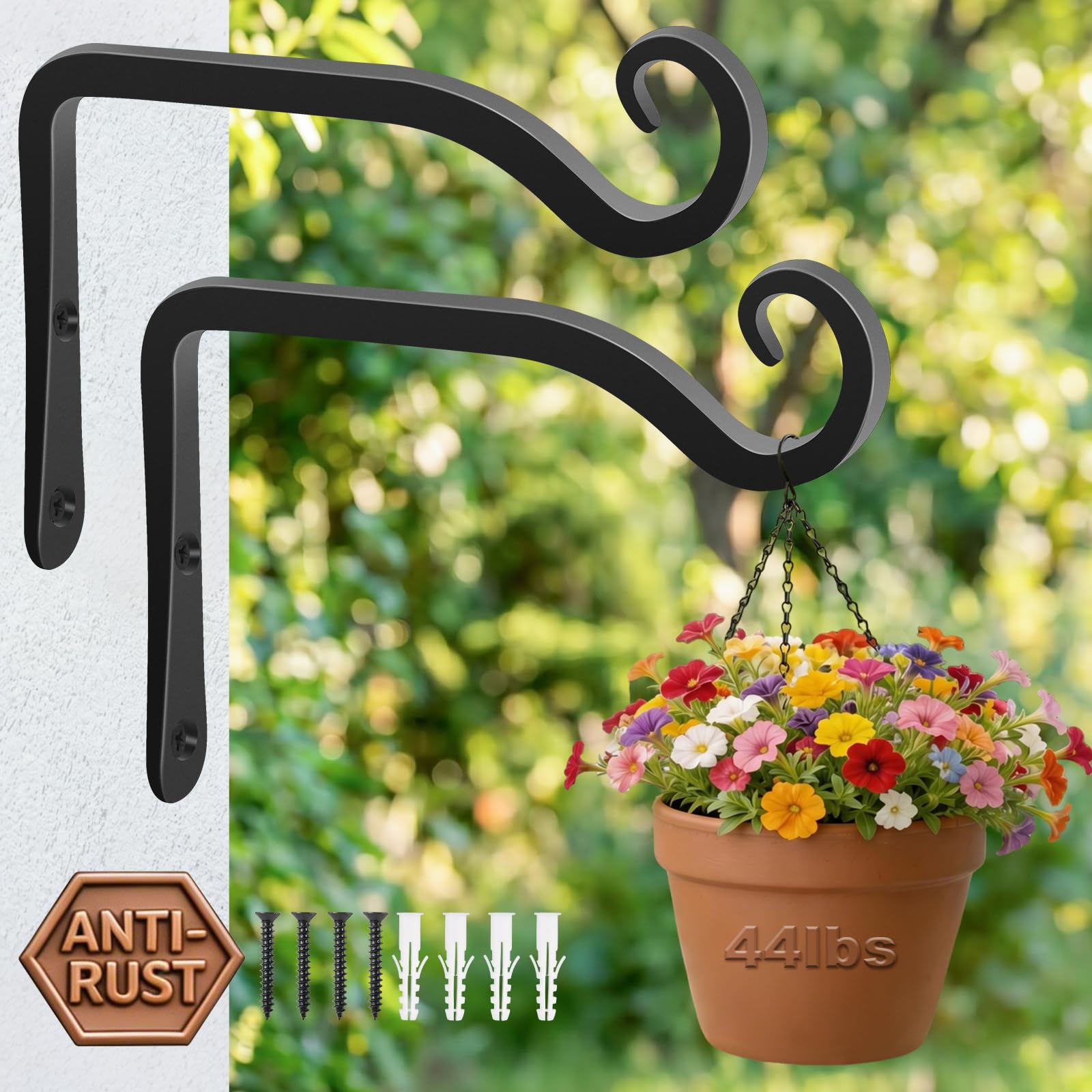 Gtongoko Wall Hook Hanging Plant Bracket 6 Inch,Decorative Metal Wall Hook,Straight Plant Hanger Indoor&Outdoor for Planters, Lanterns, Bird Feeders, Wind Chimes,Black,2 Pack-image-42