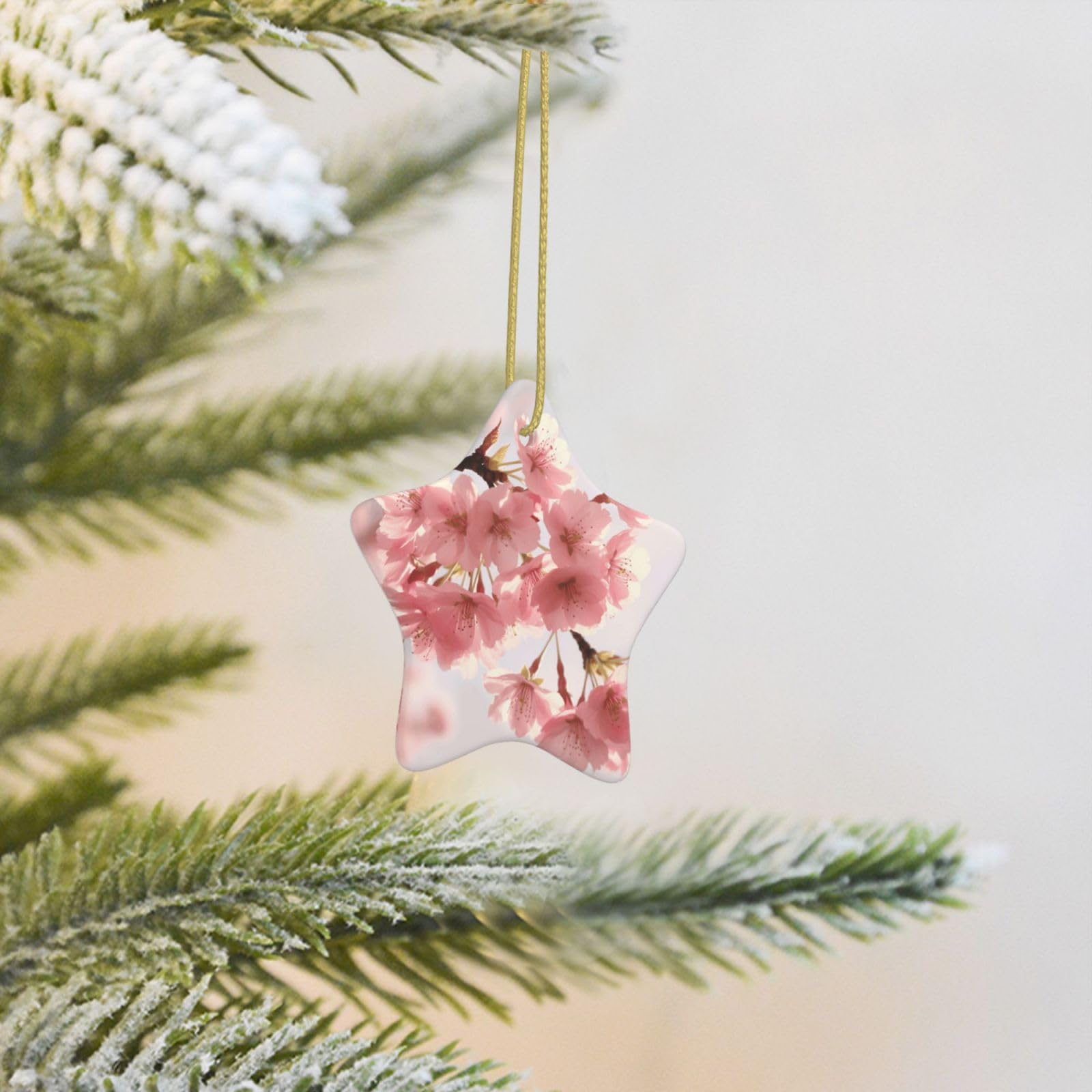 Christmas Tree Decoration Hanging Star Ornament Cherry Blossom Ceramic Ornaments Christmas Tree Decorations Star Pendants for Xmas Tree Winter New Year Wedding Party Supplies