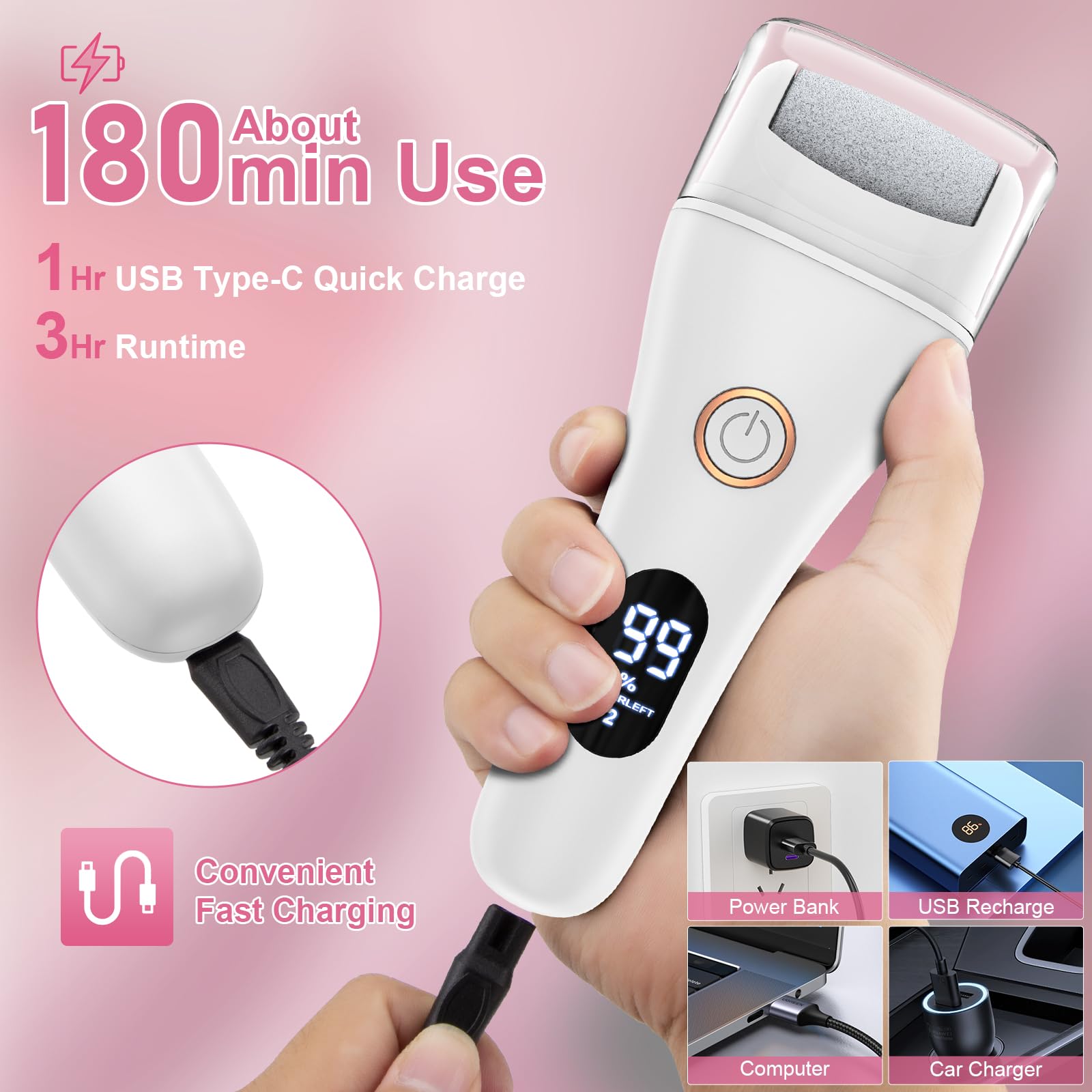 Lima elettrica per piedi – Rimozione calli per piedi, regolabile a 3 velocità con strumenti per pedicure 16 in 1, cura professionale dei piedi, per rimuovere la pelle morta e calli pelle dura secche