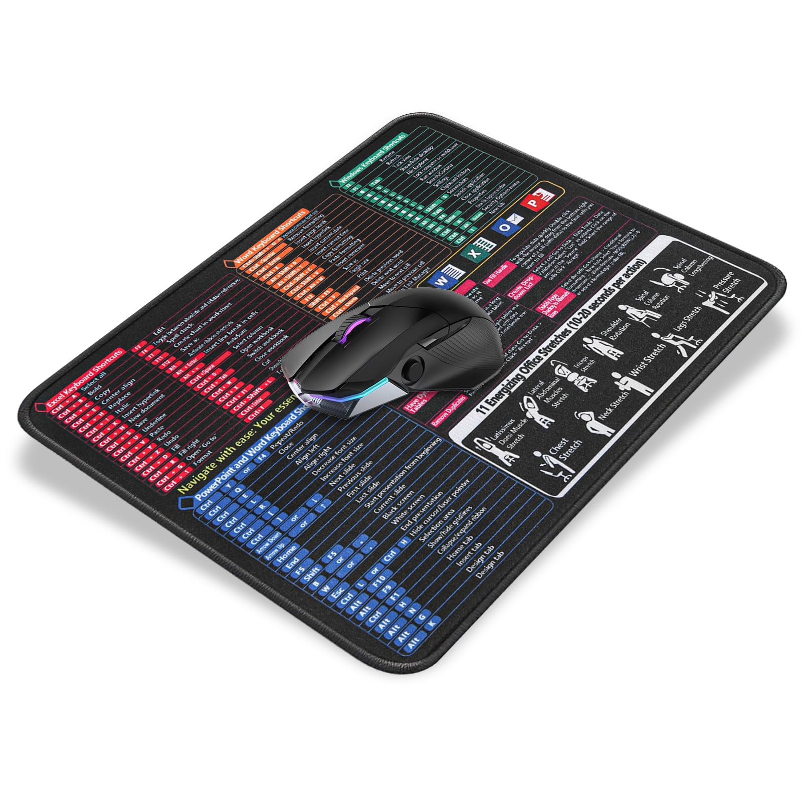 Excel Cheat Sheet Desk Mat Small 300x250 mm Excel Mouse Mat for Desk Excel Mouse Pad Excel Shortcuts Mouse Mat Excel Formula Desk Mat for Office Gifts Computer Keyboard Desk Protector Mat
