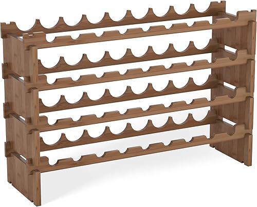 Miniatura 8 de Domax Estante de vino independiente para 36 botellas, soporte de almacenamiento de madera apilable de 4 niveles, 33.5 pulgadas de ancho (nogal)