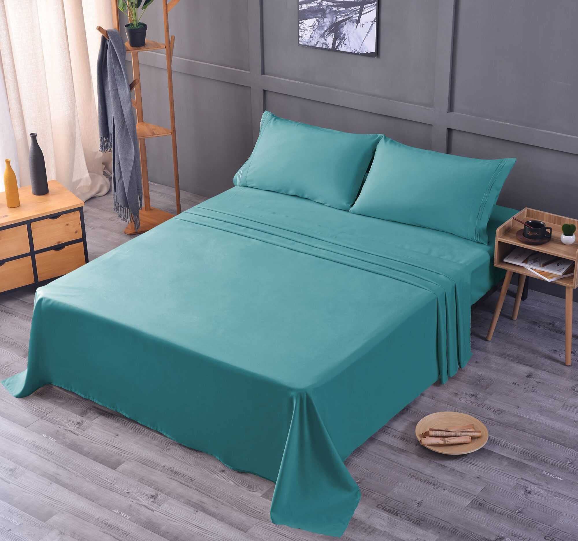 The Season Essentials Luxury Bedding, Wrinkle Free Sheet Sets with Deep Pockets & Stain Resistant, 4 Piece, 1800 Thread Count Bamboo Based, Queen, Teal