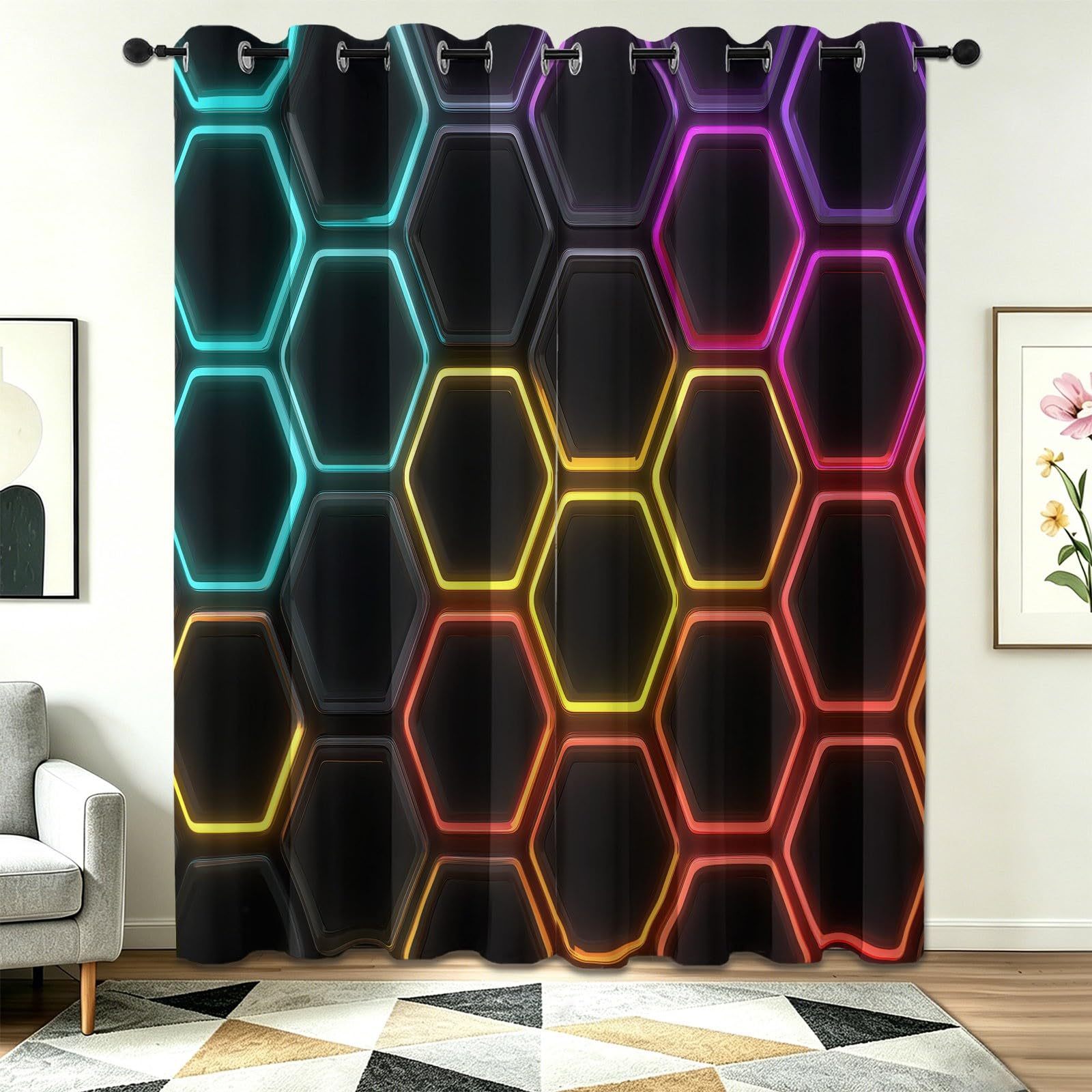 Rideaux réduction du bruit et anti-décoloration 70x240 cm imprimé hexagones